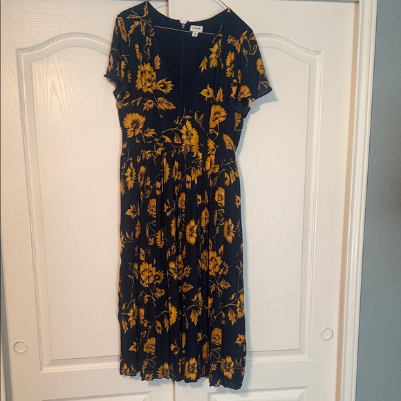J. Crew Navy and Yellow Floral Midi Dress - Picture 1 of 3